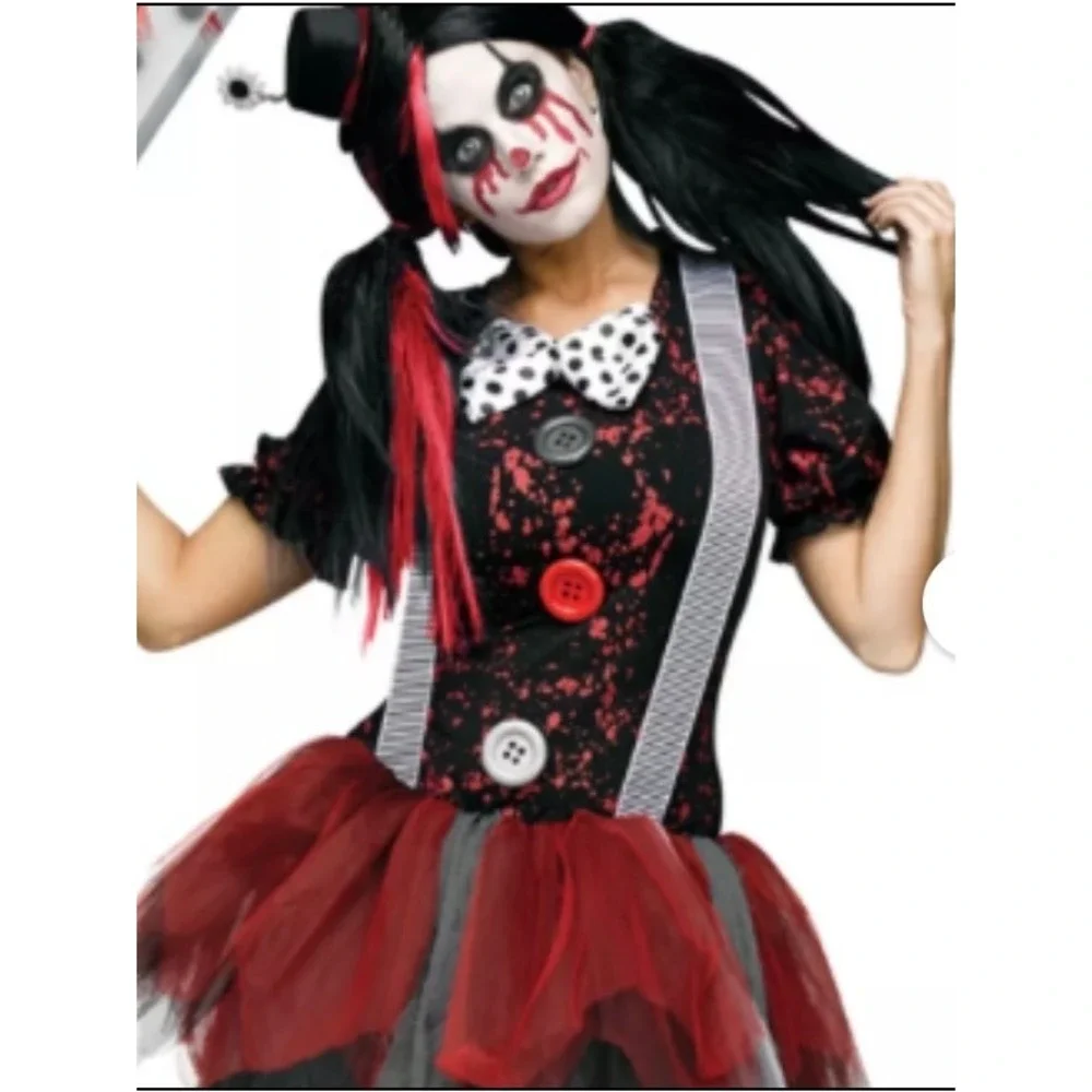 Spirit Halloween Clown Costume Kids Med(8-10) Black Red Splatter Tutu Dress Only